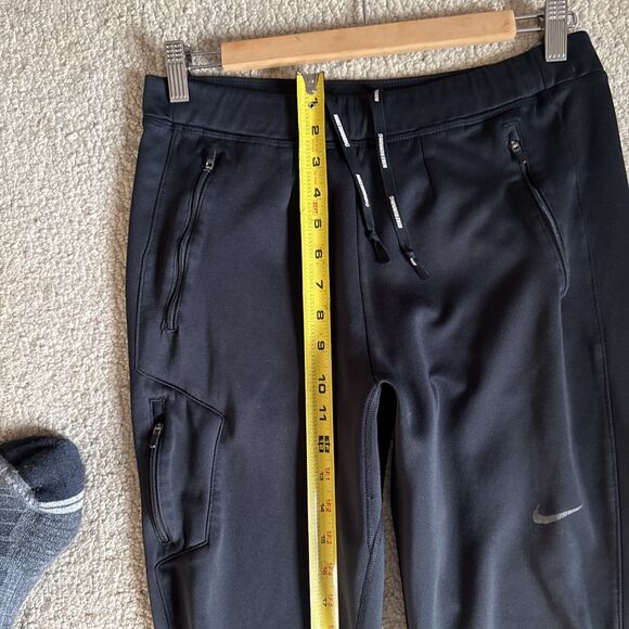 Nike Running Pants Black Dri-Fit Drawstring Zip Ankle Gym Track | Mens Small - Picture 9 of 12